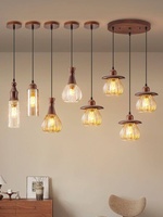 Nouvelle Suspension Rétro Antique 2025 pour Restaurant, en Bois, Fer et Verre, Lumière LED à Trois Couleurs Changeantes, Idéale pour Chevet et Escalier