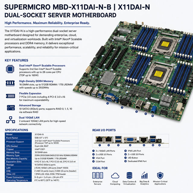 Supermicro X11DAI-N Dual Socket LGA3647 Server Motherboard Intel C621 Chipset DDR4 ECC Workstation Mainboard ATX MBD-X11DAI-N-B