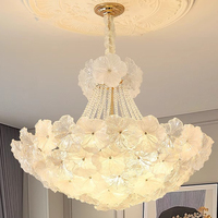 Français Crème Fleurs Forme Design Led Lustre Plafond Chambre Moderne Luxe Éclairage Lustre Salle À Manger