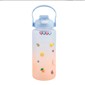 Bouteille d'eau portable en plastique grande capacité 2000 ml, motif dessin animé, couleur dégradée, pour le sport – Offre spéciale - Product Image 6
