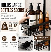 Étagère de douche d'angle à 6 niveaux avec barre télescopique, 25-109,4 pouces, noire |   Étagères de salle de bain en acier inoxydable antirouille, hauteur réglable