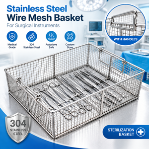 Cestino in Rete Metallica Saldata in Acciaio Inox Personalizzato con Manico Girevole per Sterilizzazione Medica e Conservazione in Cucina - Product Image 4
