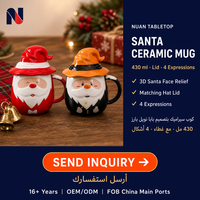 Mug à couvercle en céramique créatif motif Père Noël 430 ml pour la saison des fêtes de Noël et la dégustation de café