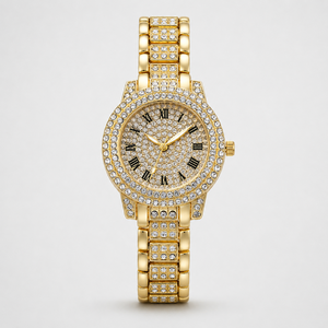 Nouvelle montre tendance pour femme, ensemble de bijoux or, argent, or rose, strass scintillants, collier, bracelet, bagues, boucles d'oreilles, cadeau hip-hop - Product Image 5