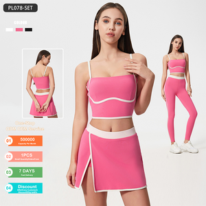 Set Yoga & tenis blok warna wanita dapat disesuaikan | Bra olahraga tahan benturan tinggi + legging panjang pergelangan kaki pengangkat nuansa telanjang - Product Image 1
