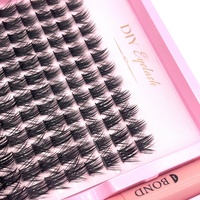 Yalee Handmade DIY Eyelash Extension Kit Bulu Mata Segmen Bahan Sintetis Hitam Alami 6 Baris Dasar Runcing Tipis Ringan