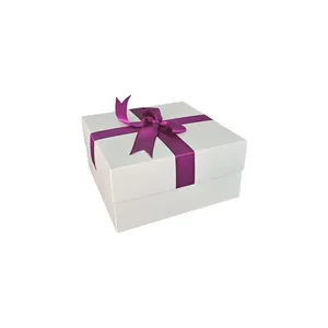 White <b>Empty</b> <b>Gift</b> <b>Box</b> with 1% Fuchsia Ribbon Coverage Stylish Elegant and Chic Presentation - Product Image 1