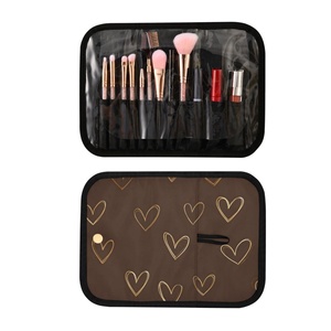 Hawaii Custom Puakenikeni <b>Lei</b> Luxury Gold Heart Brown Printed Zipper Makeup Bag, Toiletry Bag, Brush Bag - Product Image 2