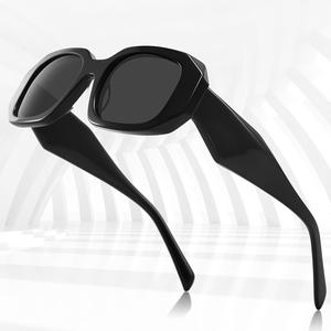 Gafas de sol poligonales de acetato negro UV400 polarizadas unisex, gafas de moda para protección solar, viajes y conducción - Product Image 5