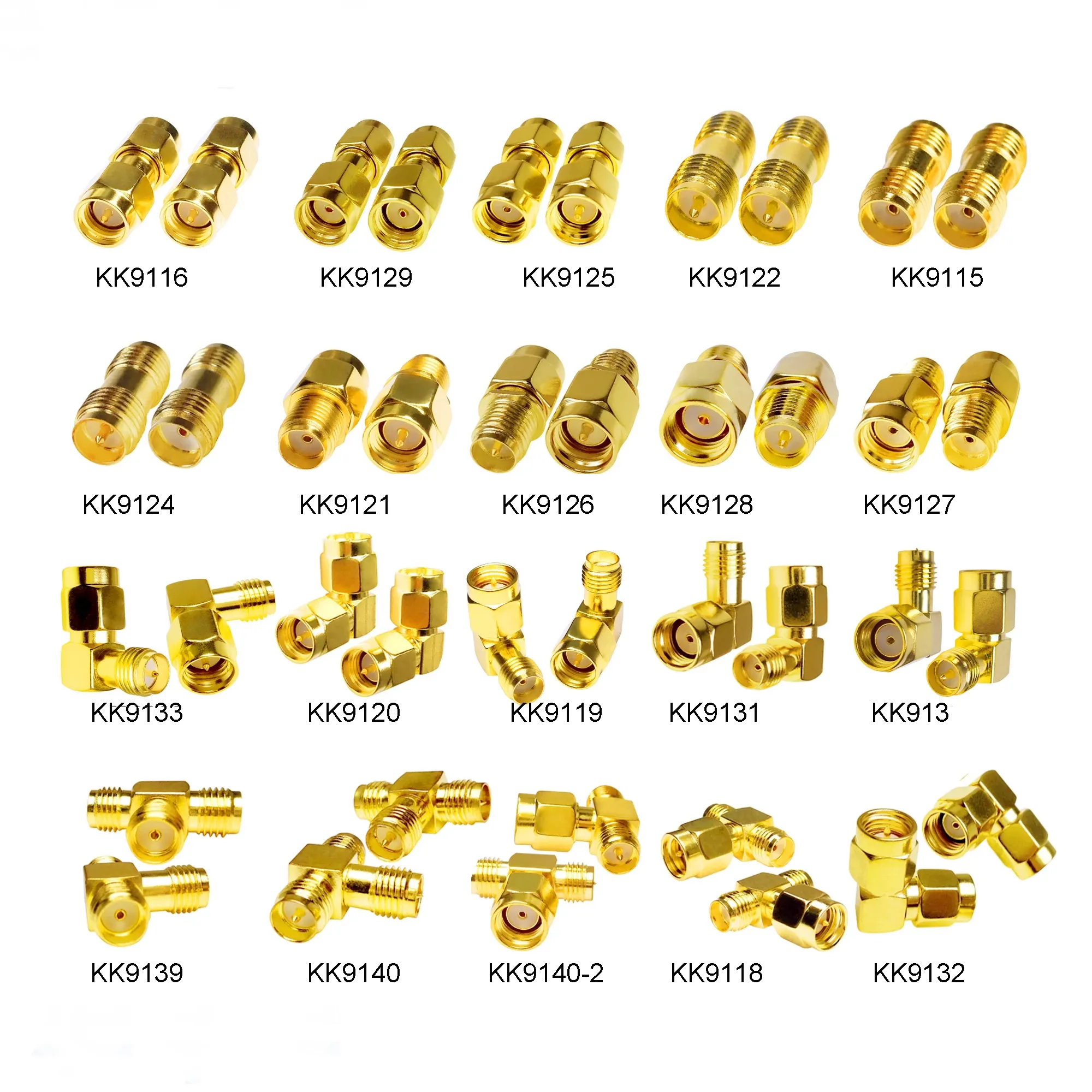 Wholesale SMA Male / Female RF Coax Adapter Connector Straight Right Angle T Type Splitter Goldplated plug