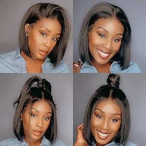 Perruque Bob Lace Front Droite de 12 Pouces, <span class=keywords><strong>Cheveux</strong></span> Humains Brésiliens Remy 100%, Densité 180%, Transparente, Courte, Double Drawn, pour Femmes - Product Image 6
