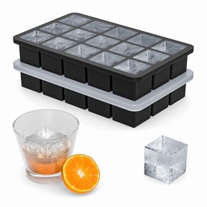Bacs à glaçons en silicone avec couvercle 2 pouces énormes cubes pour whisky fusion lente idéal pour les cocktails Bourbon <span class=keywords><strong>Scotch</strong></span> et Home Bar - Product Image 1