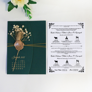 Benutzer definierte elegante Blumen dekoration Mehrere grüne Hochzeits einladung halter mit Goldfolie Save the Date Wax Seal Gold String - Product Image 2