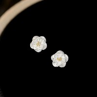 Zierliche 925 Silber Weiße Rosen-Ohrstecker S925 Silber Emaille Blumen-Ohrstecker