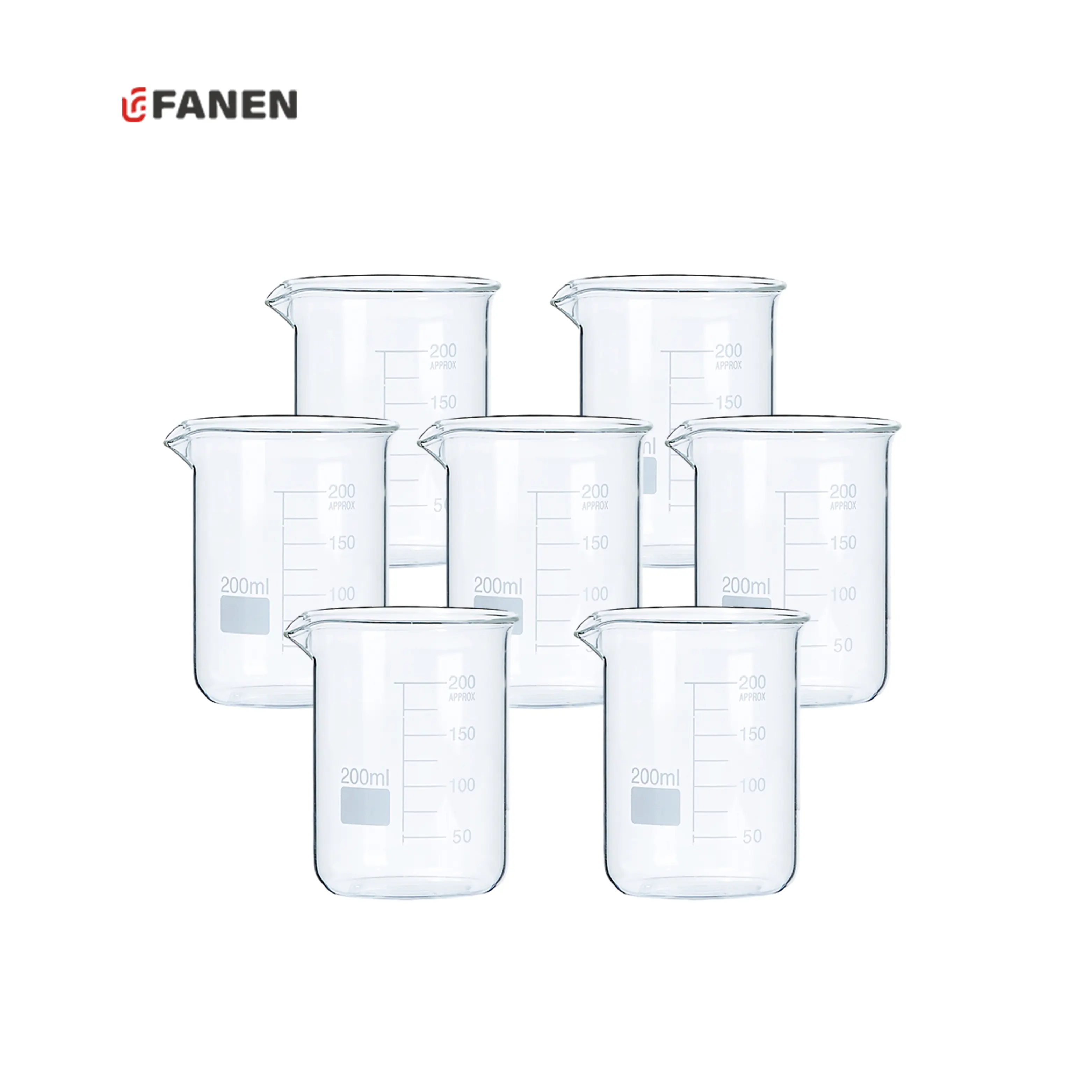 Fanen Laboratory Use Low Form 200ml Boro 3.3 Glass Graduated Beaker