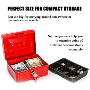 Thép Cơ Khí Di Động Khóa An Toàn Văn Phòng Euro Money Red Cash Box Với Khay Nhựa - Product Image 3