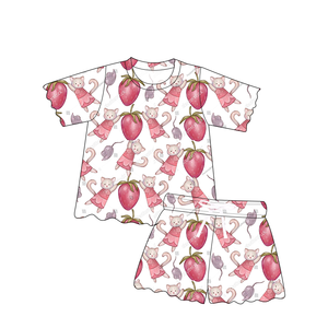 Set Estivo di Alta Qualità per Bambine con Top a Maniche Corte e Orlo Smerlato e Pantaloncini Abbinati, Stampa Personalizzata, Abbigliamento Casual per Bambini - Product Image 3