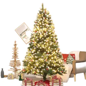 מחודדת חג המולד עץ מוכתם לבן PE + pvc אדום פירות לערבב אוטומטי עץ עם אור עץ חג המולד