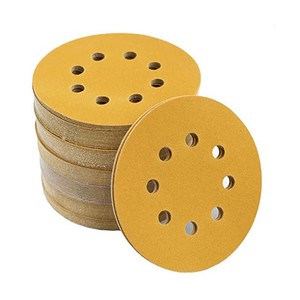 1 Stück gelbes Schleifpapier mit 8 Löchern Hakens ch laufe Schleifpapier 60-600 Körnungen 5-Zoll-Schleifscheiben Schleif werkzeuge - Product Image 1