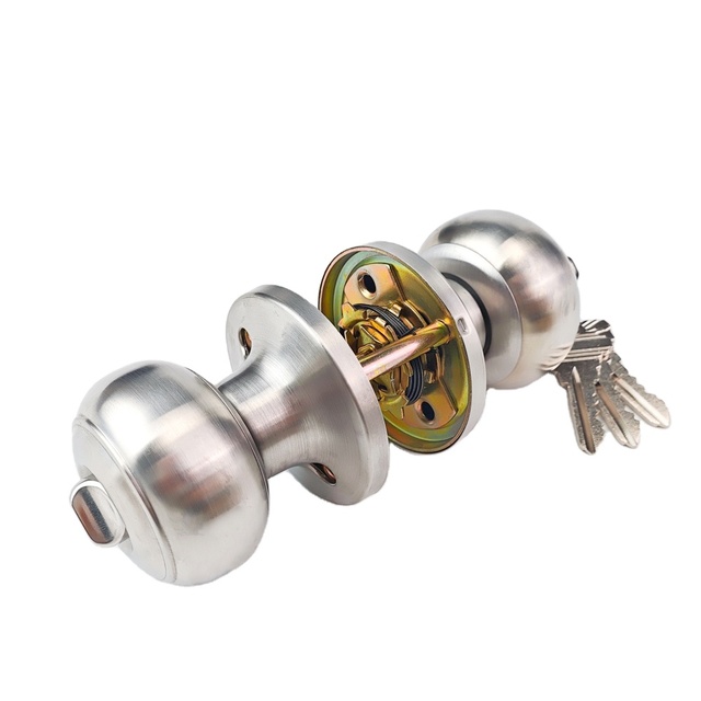 Satin Nickel Durable Tubular Spring Interior Door Knobs 3 Brass Keys Stainless Steel Ball Privacy Waterproof Anti-Theft Bedroom