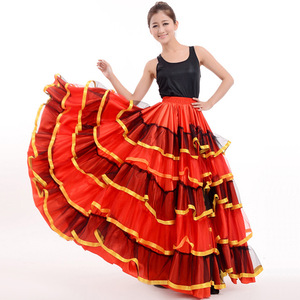 Jupe évasée classique flamenco 180-720 degrés pour femme, jupe <span class=keywords><strong>de</strong></span> <span class=keywords><strong>danse</strong></span> espagnole <span class=keywords><strong>de</strong></span> combat <span class=keywords><strong>de</strong></span> taureaux, robe <span class=keywords><strong>de</strong></span> performance - Product Image 3