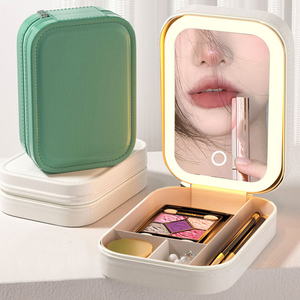 Portable Multifunctional <b>LED</b> Light Foldable Leather Cosmetic <b>Mirror</b> Silver Finish Storage Makeup <b>Mirror</b> - Product Image 5