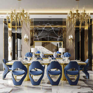 Italian Designer Luxury Custom Stainless Steel Marble <strong>Extendable</strong> Dining <strong>Table</strong> Metal <strong>Legs</strong> Black Marble Top Chairs Modern Hotel - Product Image 4
