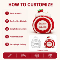 Porte-clés en peluche en forme de gâteau roulé à la fraise avec texte brodé, jouet en peluche doux en forme de dessert, cadeau