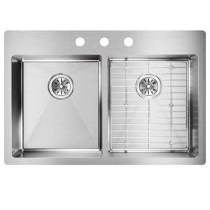 Nhà máy trực tiếp làm bằng tay đôi bát gờ Máy Trạm 16 đo sâu thấp phân chia dưới truy cập lưu vực bồn rửa nhà bếp - Product Image 1