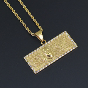 Collier pendentif en <span class=keywords><strong>or</strong></span> RQ Wholesale, billet de cent <span class=keywords><strong>dollars</strong></span>, bijoux, porte-bonheur argenté, pendentif signe dollar pour homme - Product Image 5