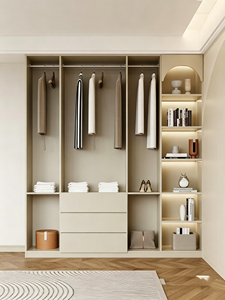 Armoires sur mesure <span class=keywords><strong>pas</strong></span> chères avec portes battantes, armoire moderne en bois pour chambre à coucher avec penderie - Product Image 2