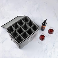 Boîtes de rangement pour verres à vin gris, design pliable, capacité de 12 verres à vin rouge et blanc, empilables, anti-poussière, en polyester