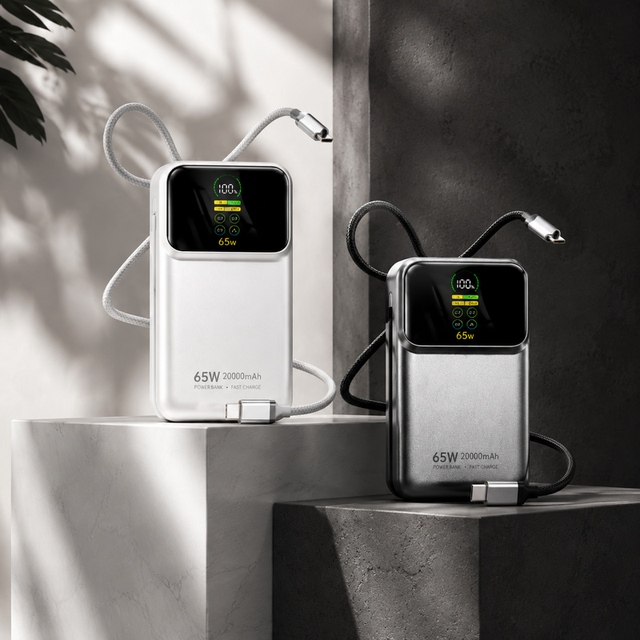 45W 65W Fast Charging Power Bank 20000mAh Portable Charger with Dual Built-in Cables and LED Display for Laptop Phone