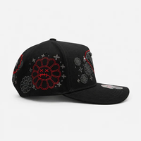 Topi Baseball 5-Panel Bordir 3D Puff Diamond & Evil Smiley Flower, Pinggiran Melengkung, Snapback, Gaya Hip-Hop Street Style