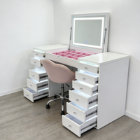 Table de toilette en MDF blanc brillant/mat avec lumières LED