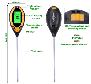 Probador de suelo digital <span class=keywords><strong>4</strong></span> en <span class=keywords><strong>1</strong></span>: medidor de pH, humedad, temperatura y luz con retroiluminación para plantas de jardín - Product Image 2