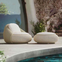 Ensemble de canapé d'extérieur en rotin PE creux en forme de galet, avec structure en aluminium, coussins amovibles imperméables, chaise longue de loisirs nordique
