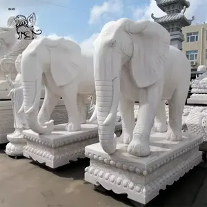 BLVE Garden Decoration Large Stone Feng Shui Animals White Marble Elephant Statue Sculpture For Entrance