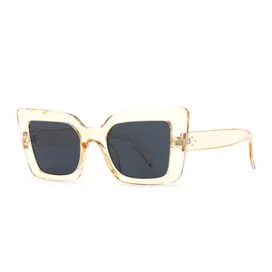 2024 дизайнерские модные солнцезащитные очки в стиле ретро с большой квадратной рамкой из поликарбоната «кошачий глаз» с заклепками прозрачная оправа для мужчин и женщин