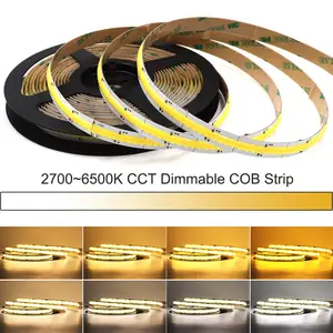 Tira LED COB CCT de doble Color, 12V, 24V, 608 LED/m, 2700-6500K, Bicolor regulable, 5mm, 10mm, cinta LED FOB para decoración de la habitación del hogar
