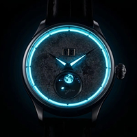 Großhandel Saphirglas Mondphasen-Automatikuhr mit Titan-Zifferblatt Mechanische Mondphasen-Uhr 5ATM Edelstahl Herrenuhr zum Verkauf