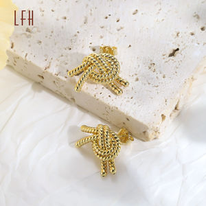 Au750 Hoop <b>Earring</b> Pure 18K Gold Jewelry Cord Knot <b>Earrings</b> Personalized Design Metal Wind <b>Earrings</b> 18k Gold Jewelry Real - Product Image 2