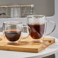 Tasses à café modernes en verre borosilicate à double paroi isolées avec poignée transparente pour fêtes, cappuccino, boissons chaudes et froides