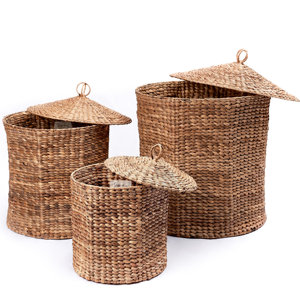 Cesta de Almacenamiento Apilable de Jacinto de Agua con Tapa GARUT, Cesto de Ropa Multiusos Tejido para Ropa, Juguetes y Decoración del Hogar - Product Image 1