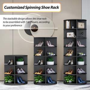 رف أحذية دوار أسود 360 درجة °   رف أحذية دوار قائم بذاته لتوفير المساحة وتنظيم الأحذية - Product Image 2