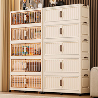 Armoire de rangement pliable à 5 niveaux en plastique avec portes transparentes doubles et roulettes pour le rangement des vêtements, des livres et des jouets dans la chambre