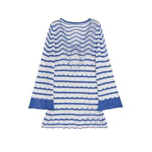 Nouvelle Robe Mini-jupe Tricotée Rétro à Rayures Creuses et Manches Longues pour Femme – Collection Été - Product Image 3