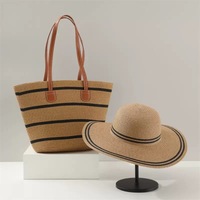 Meilleures ventes : Ensemble de sacs en paille tressés simples et de sacs à bandoulière grande capacité, tissés à la main, avec chapeaux de plage assortis