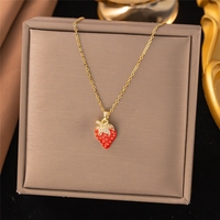 Rode kersen aardbei fruit hanger ketting roestvrij staal verguld zirkoon set trendy stijl cadeau voor vrouwen sieraden