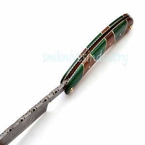 Couteaux Sm : Rasoir droit artisanal en acier Damas avec étui en cuir (sm 4) – Impression typographique - Product Image 4